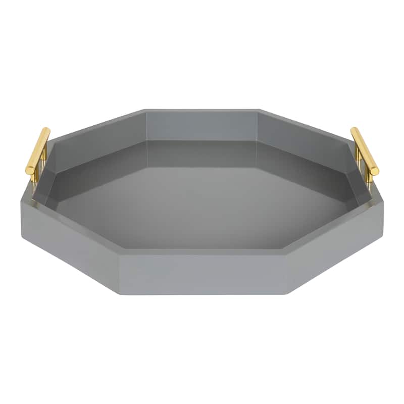 Kate and Laurel Lipton Octagon Decorative Tray with Metal Handles - 18x18 - Gray