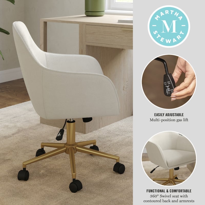 Martha Stewart Rayna Upholstered Swivel Office Chair with Metal Frame