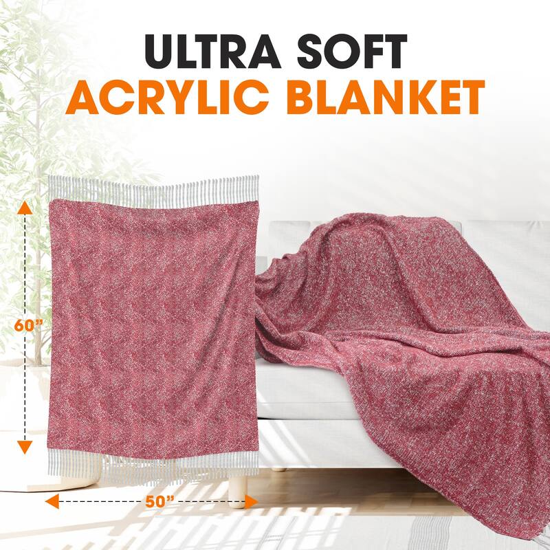 Cheer Collection Ultra Soft Knit Fringe Throw Blanket