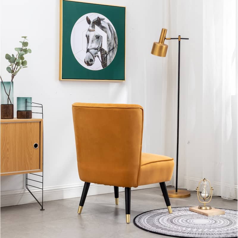 Gold Modern 26" Polyester Accent Chair with Solid Rubber Wood Legs for Living Room