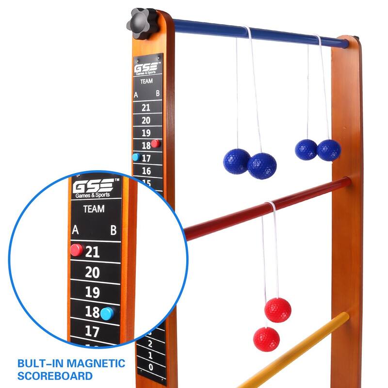 GSE™ Premium Solid Wood Ladder Ball Toss Game Set with Ladder Ball Bolas & Carrying Case - Wooden Ladder Set