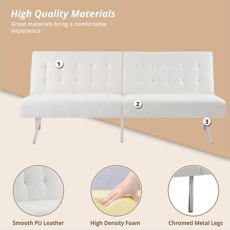 Tufted Mid-Century Modern Split Back Futon Sofa Couch Bed with Chrome Legs