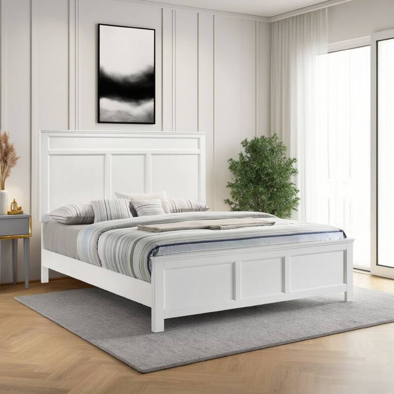 Aver Twin Size Bed, Transitional Carved Panel Design, White Wood Finish