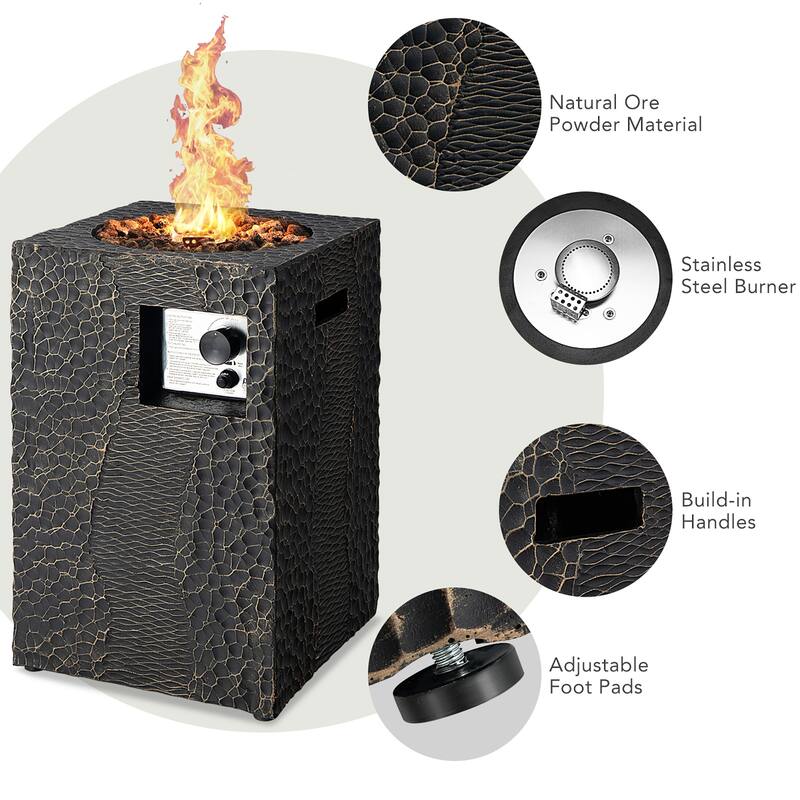 16'' Square Outdoor Propane Fire Pit w/Lava Rocks Waterproof Cover