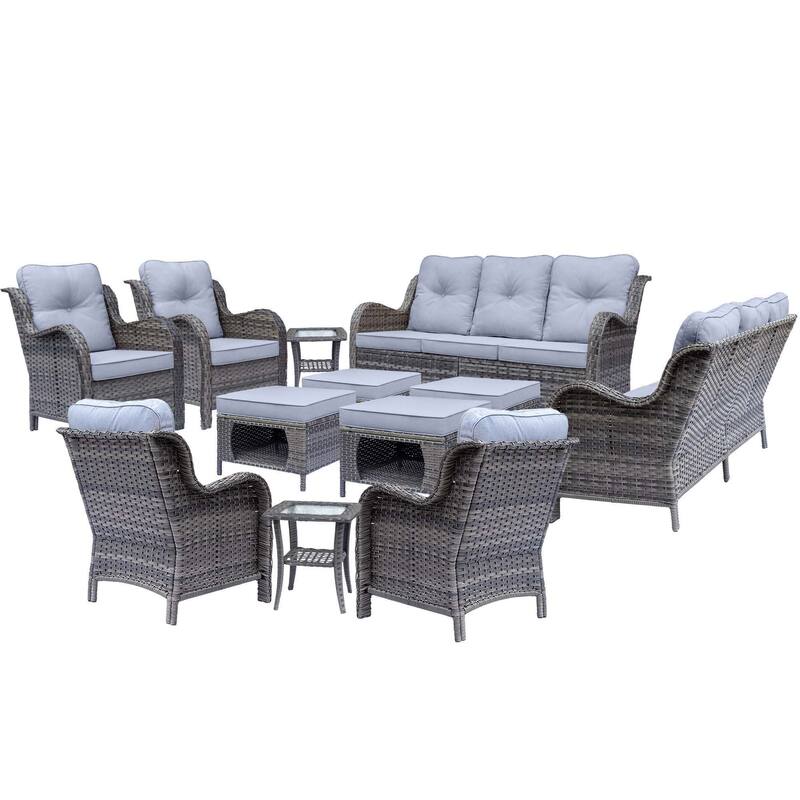 Gray Rattan Wicker High Back Outdoor Patio Furniture Sofa Seating Set