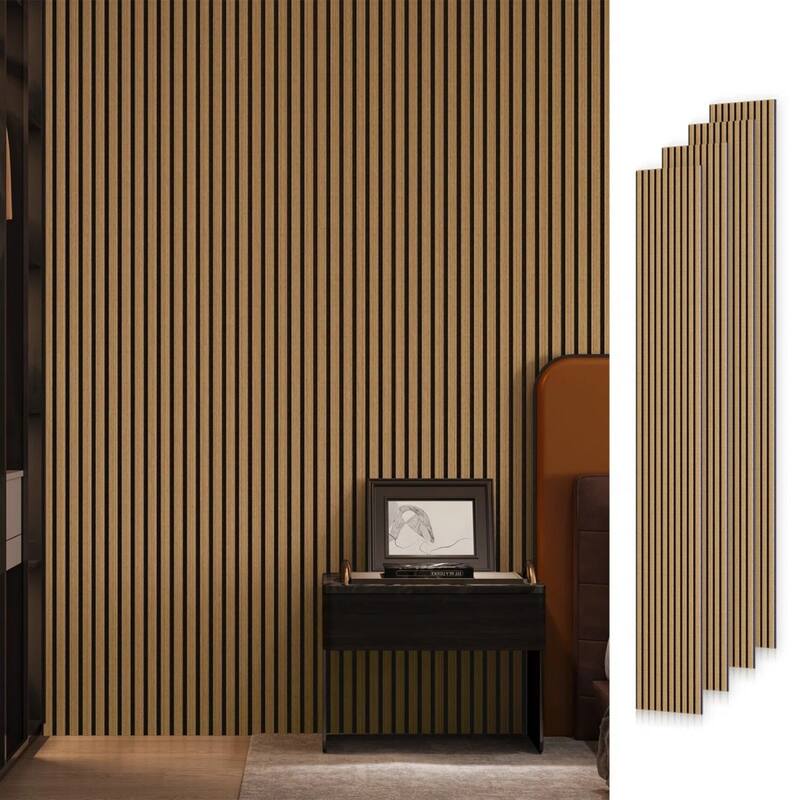 Soundproof Wood Slat Panels Acoustic Wall and Ceiling Panels - 4pcs x 106" x 12.6" - American Oak