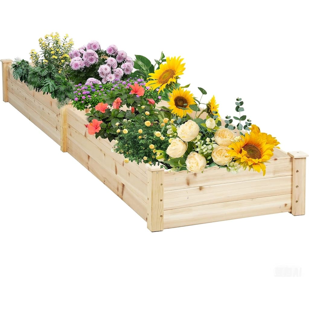 SUNCROWN 8 FT Wooden Raised Garden Bed Outdoor Elevated Flower Planter Box