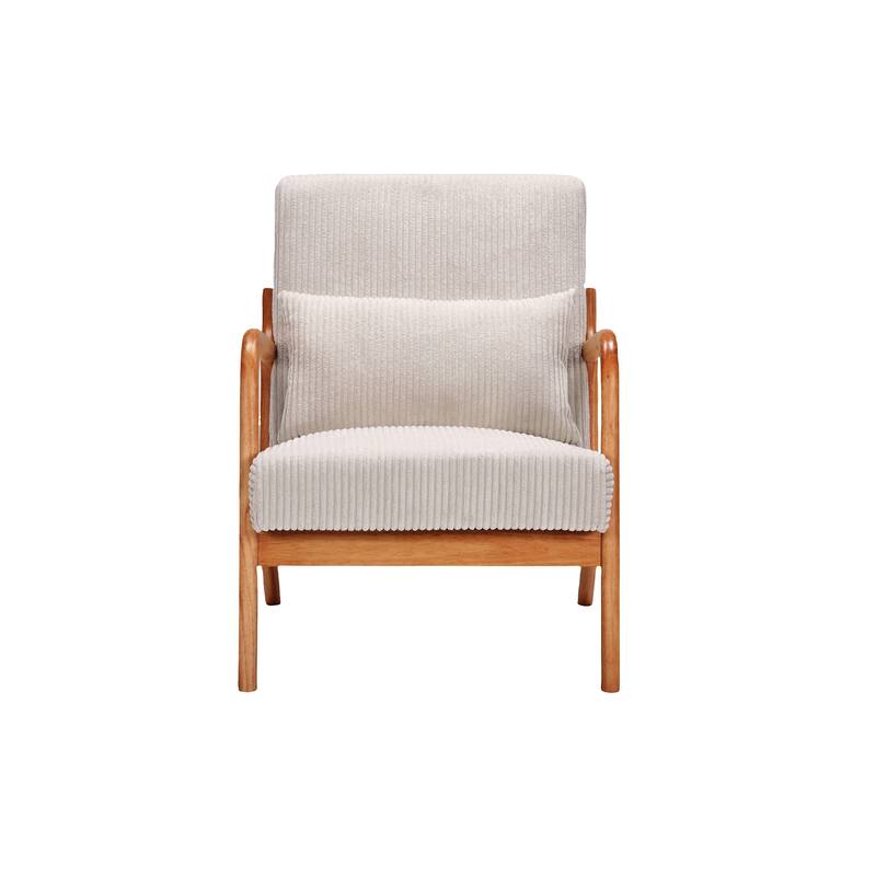 Mid-Century Modern Accent Chair, Upholstered Single Sofa Chair with Pillow, Lounge Armchair with Rubber Wood Frame