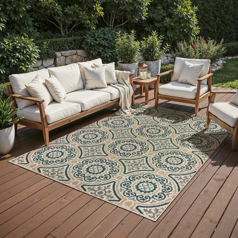Vista Home Higgins Panel Medallion Indoor/ Outdoor Area Rug by Havenside Home - 9' 10" x 12' 10" - Grey/Blue - Rectangle