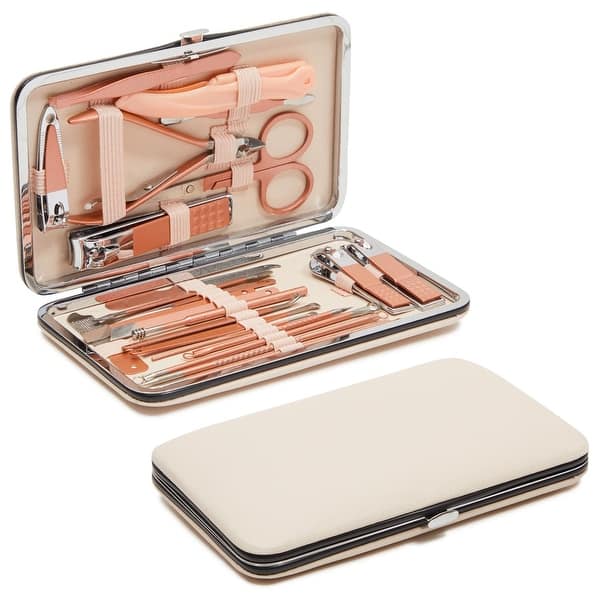 Pink Manicure and Pedicure Tools, Clippers Set for Nail Technician (23