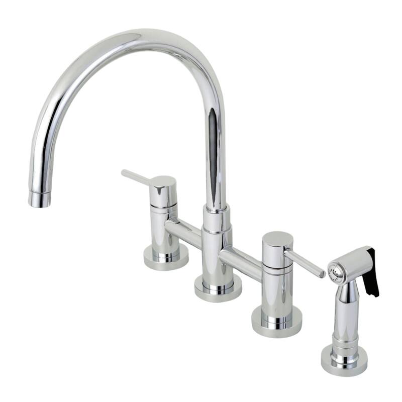 Kingston Brass Concord Two-Handle Gooseneck Bridge Kitchen Faucet with Brass Sprayer - Polished Chrome
