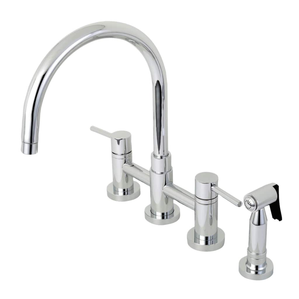 Kingston Brass Concord Two-Handle Gooseneck Bridge Kitchen Faucet with Brass Sprayer