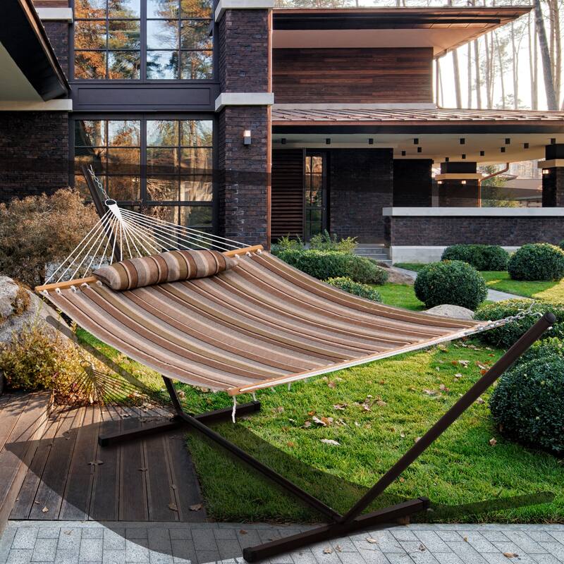 Outdoor Cotton Rope Hammock with 12FT Steel Stand