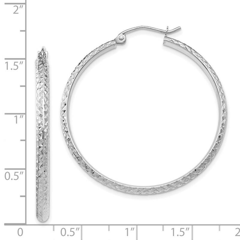 Curata 14k White Gold Sparkle Cut 2.8x37mm Hoop Earrings - 37mm long 2.8mm Thick