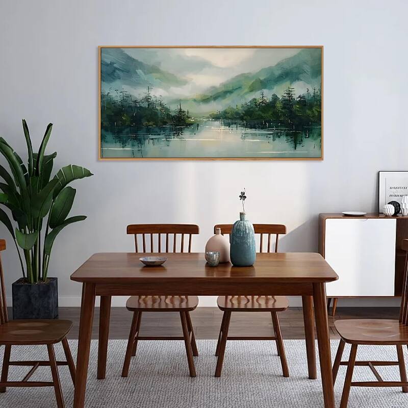 Nature Green Watercolor Artwork,Abstract Modern Landscape Pine Tree