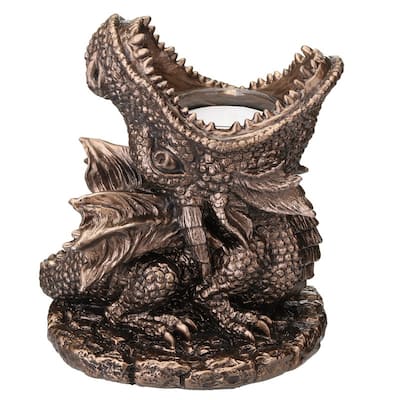 5.31 inches Height Polyresin Dragon Breath Tealight Candle Holder Bronze Finish Figurine