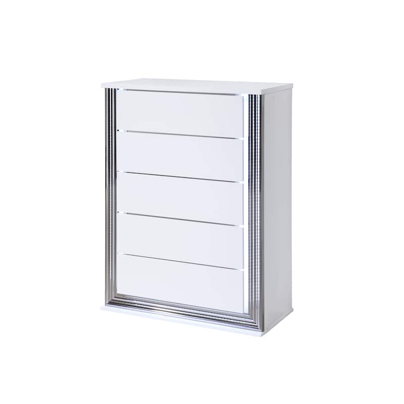 HomeRoots 49" White Wood Lighted Five Drawer Dresser