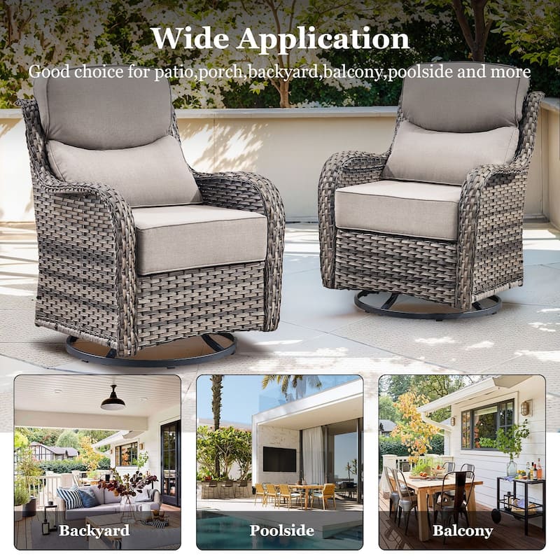 Outdoor Swivel Chairs with 6-Inch Thick Cushions for Garden