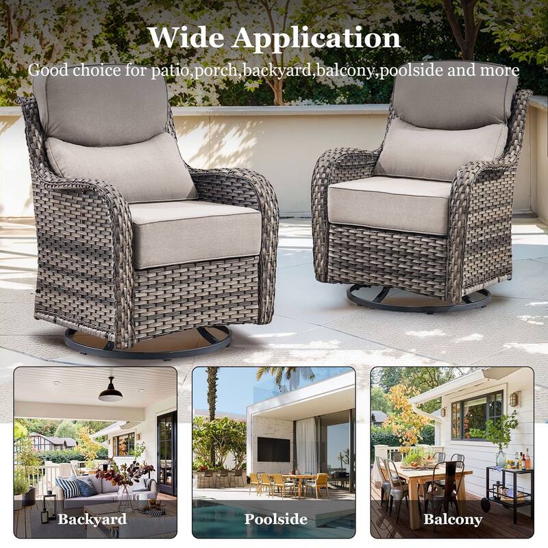 Pocassy Patio Furniture Set with Swivel Chairs, All Weather Patio Wicker
