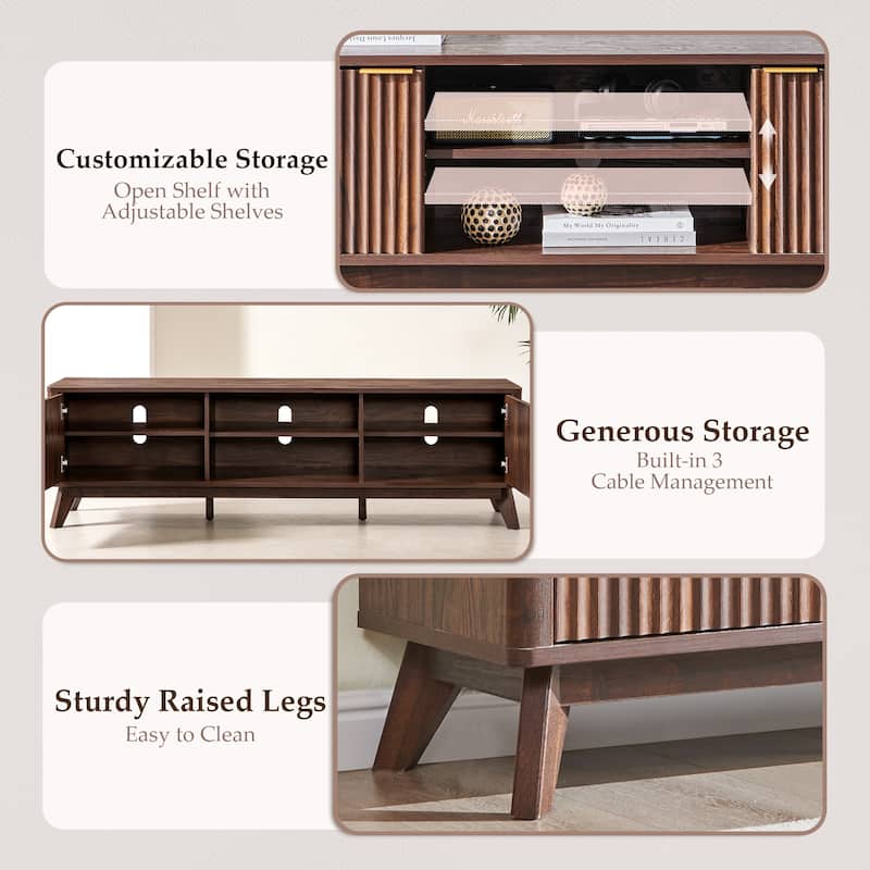 70" Modern Fluted TV Stand for Living Room, Wood Entertainment Center