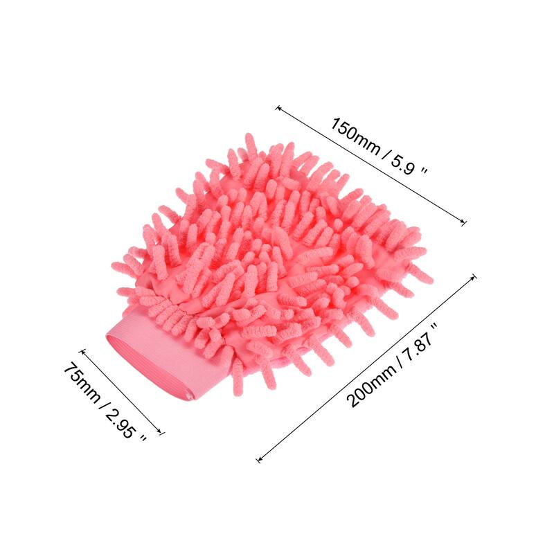 Microfiber Chenille Mitts Scratch-Free Cleaning Gloves Wash Sponge - Pink