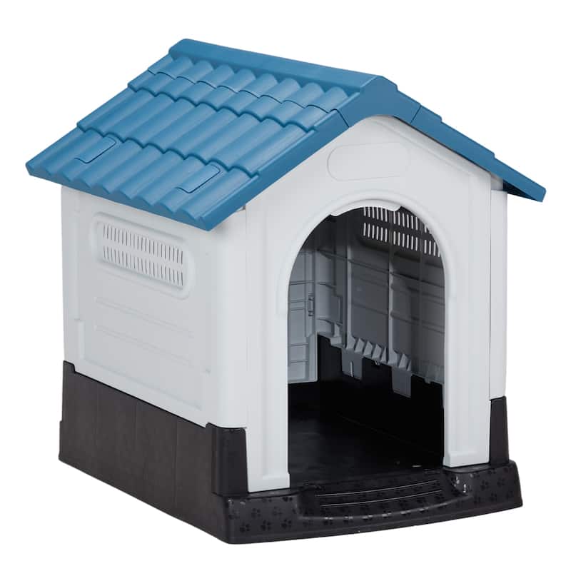 Plastic Dog House with Air Vents, Elevated Floor, Insulated Outdoor Indoor Kennel for Small Dogs