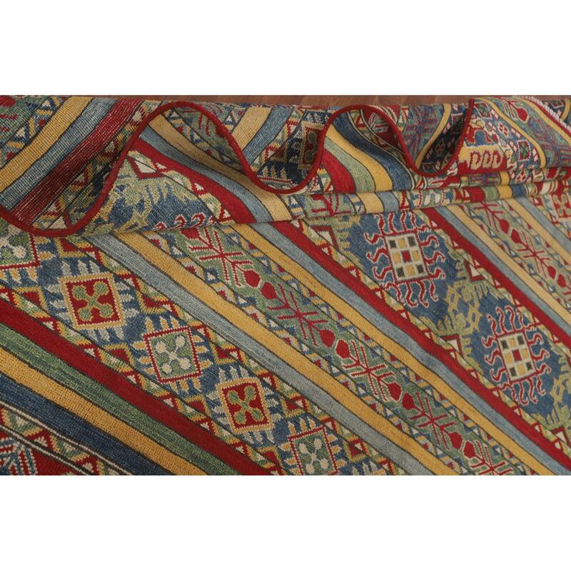 Striped Kazak Oriental Area Rug Wool Carpet - 7'11" x 10'3"