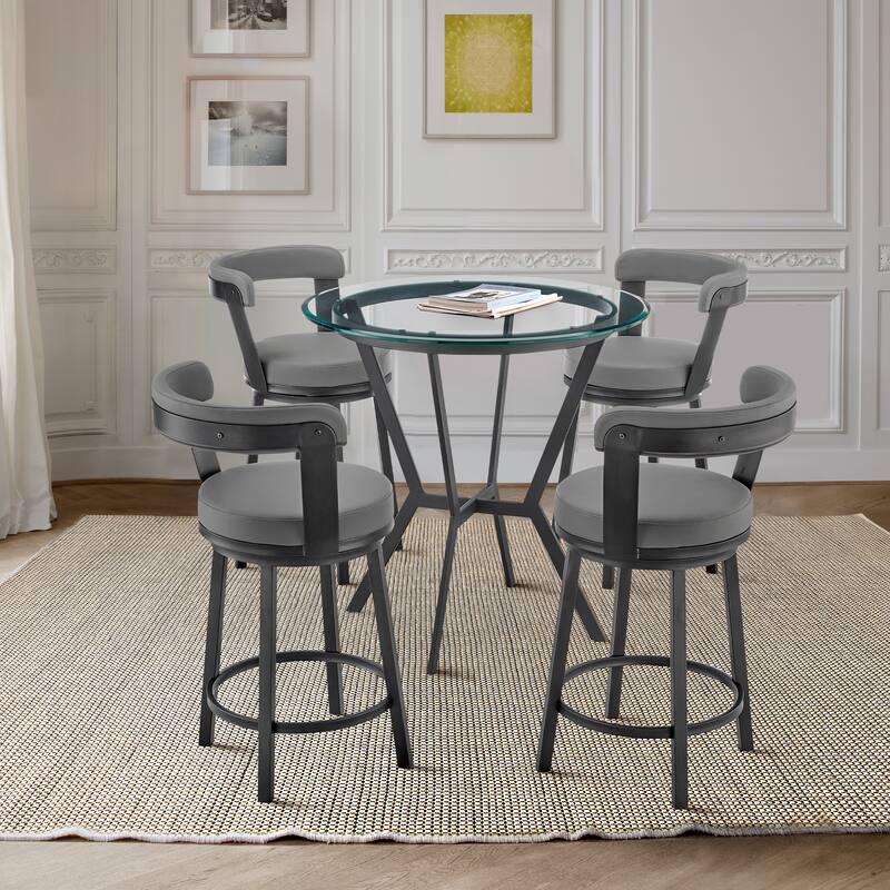 Naomi Bryant Black and Gray Faux Leather Counter Height Dining Set with Swivel Bar Stools - 5-Piece Sets