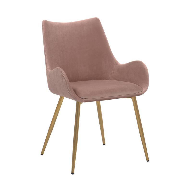 Modern Dining Chair Pink Fabric Gold Legs Accent Chair Comfortable Upholstered Seat