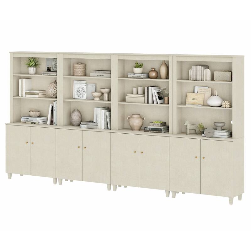 Modern 71" Tall Bookcase with Shelves & Storage Cabinet for Home Office - 4 Column 5-Tier - Beige Linen Printed