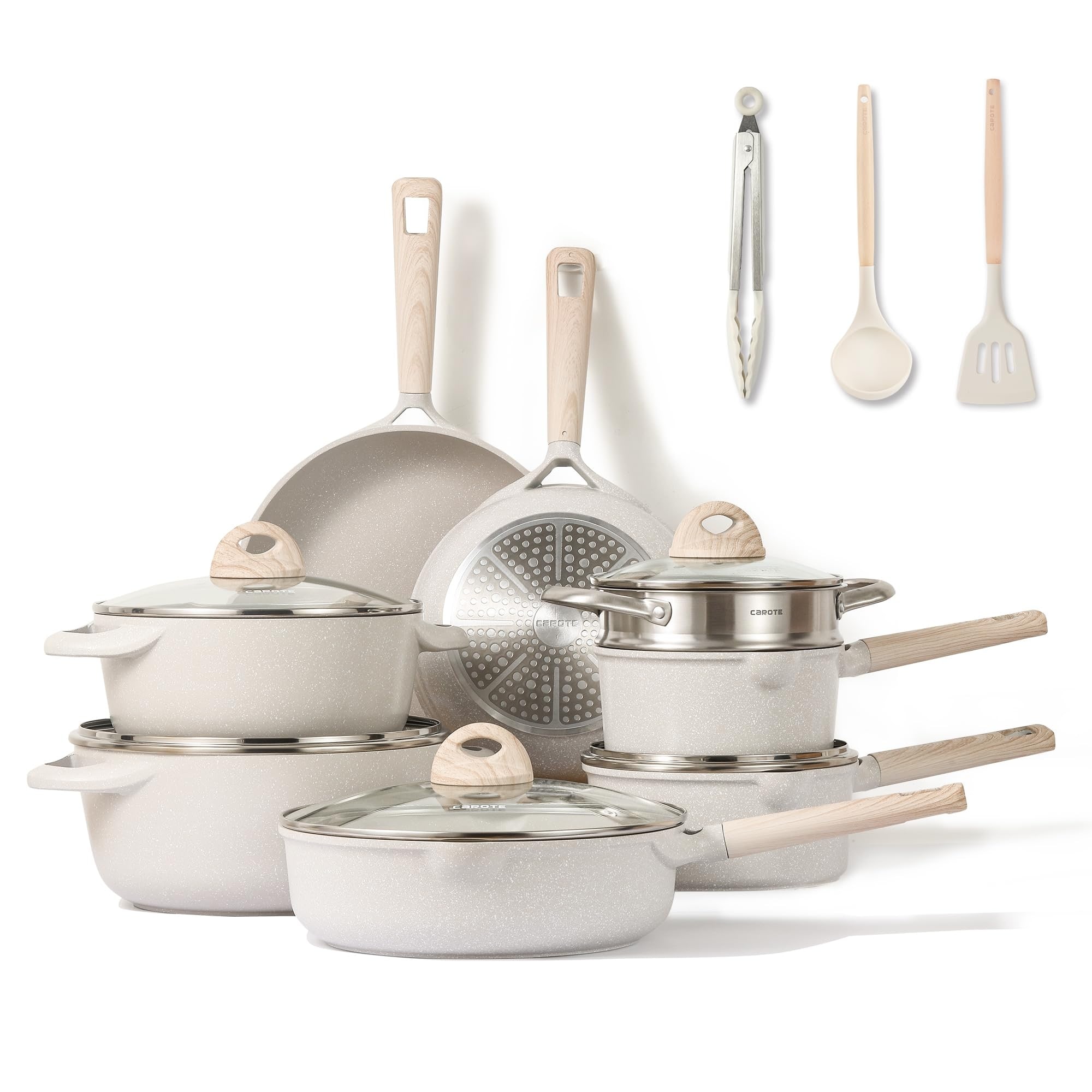 CAROTE 5 pcs Pots and Pans Set With Detachable Removable Handle, Induction  Kitchen Non Stick RV Cookware , Multicolor