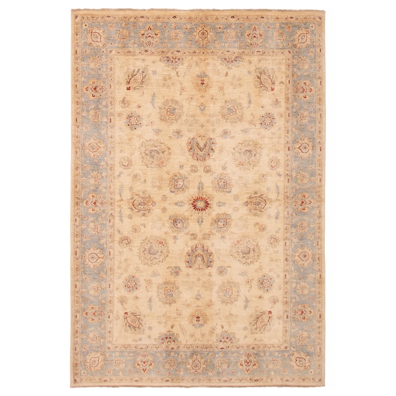 ECARPETGALLERY Hand-knotted Chobi Finest Ivory Wool Rug - 6'7 x 9'6 - Ivory - 6'7 x 9'6