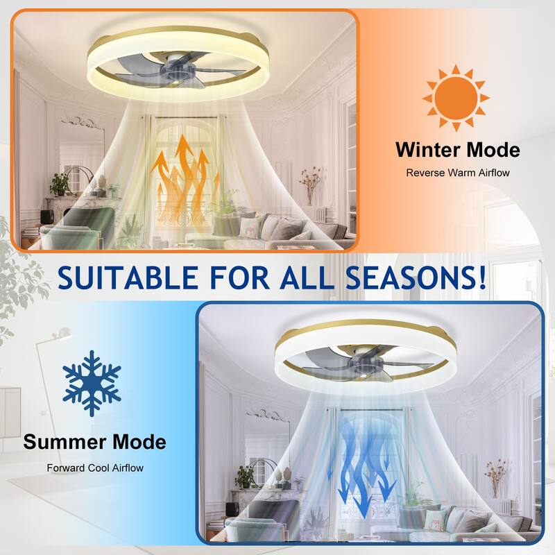 Ceiling Fan with Light: Low Profile, App Remote Control, 6-Speed, 3 CCT, Quiet DC Motor, Dimmable LED, 20" /16"