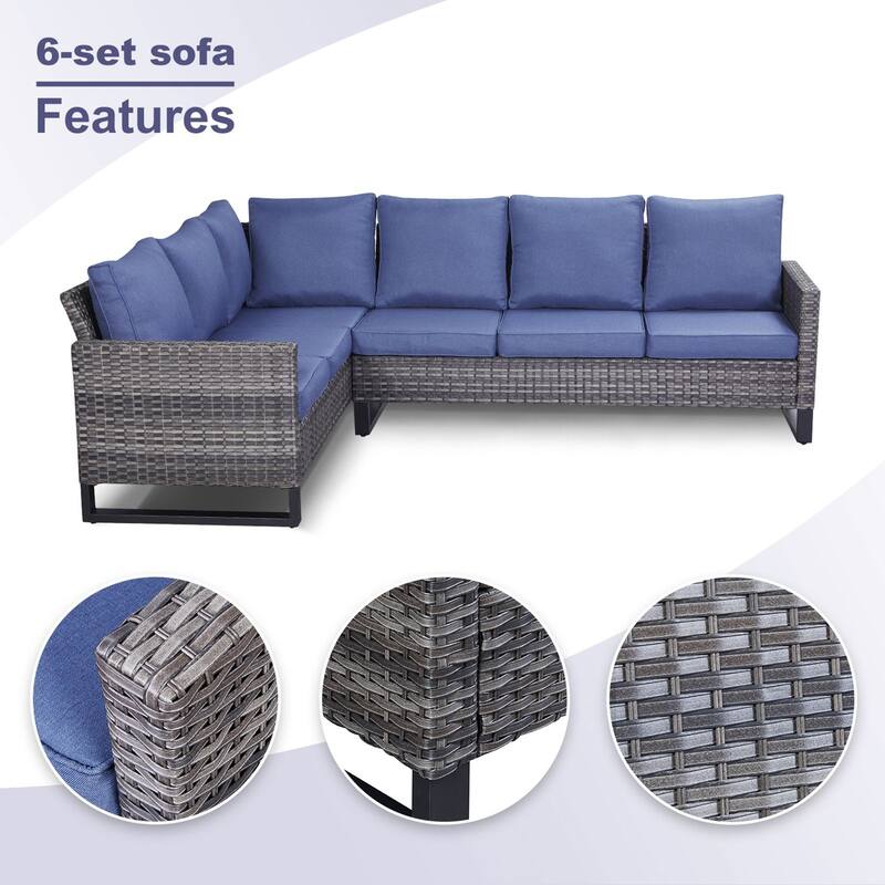 Gymojoy L-Shaped Outdoor Corner Sectional Sofa 6-seats Couch Conversation Set