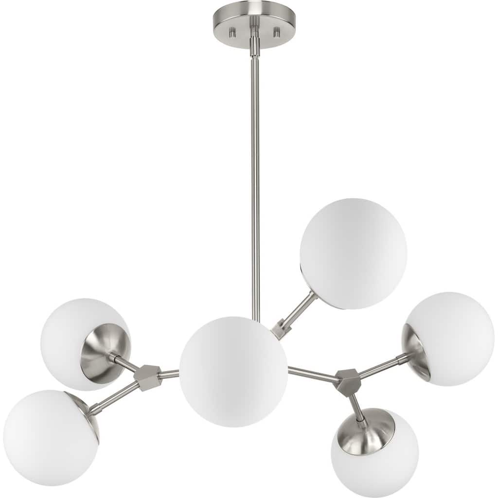 Haas Collection Six-Light Brushed Nickel Mid-Century Modern Chandelier - 33.5 in x 33.5 in x 12.5 in
