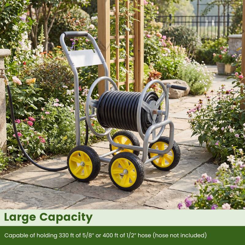Gymax Garden Hose Reel Cart 4 Wheels 330 ft 5/8'' Large Capacity for
