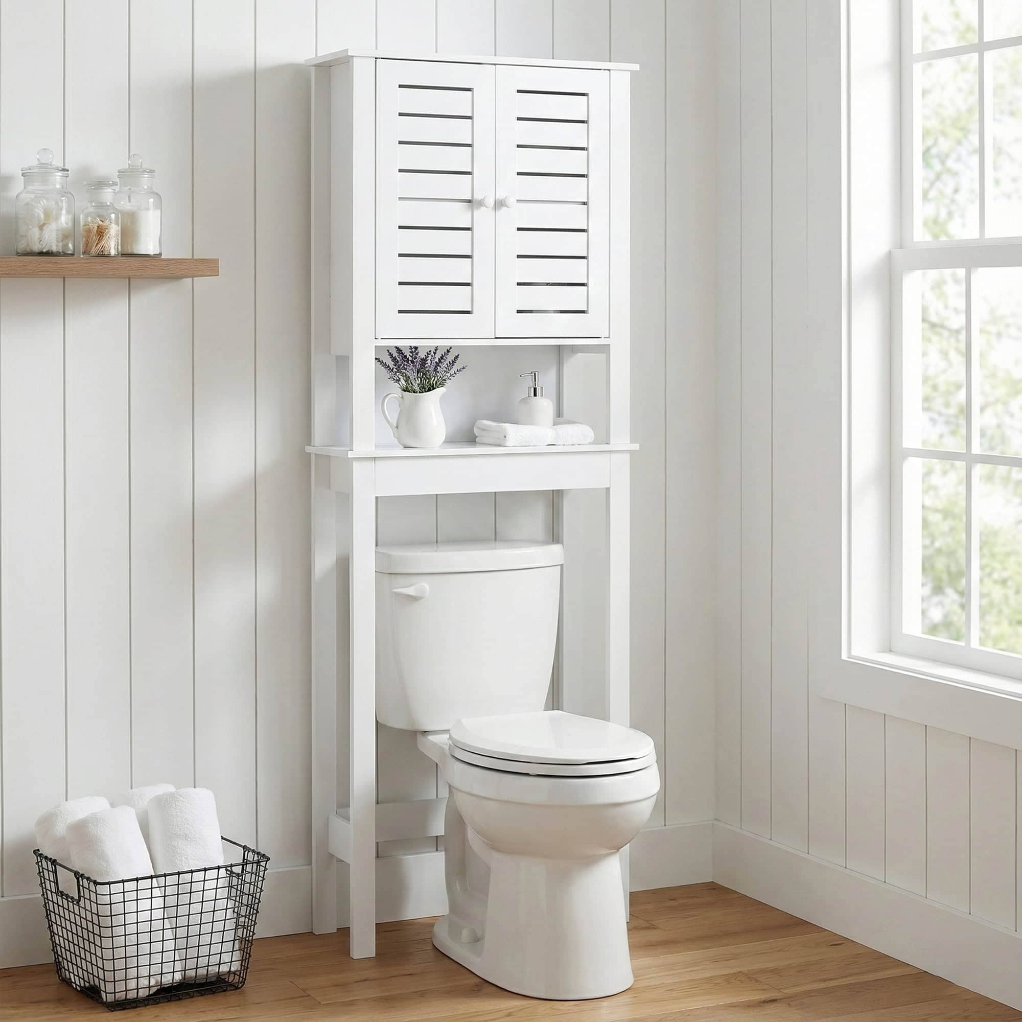 Santorin Over The Toilet Storage Cabinet with Double Vented Doors - 24.8"L x 9"W x 70.5"H