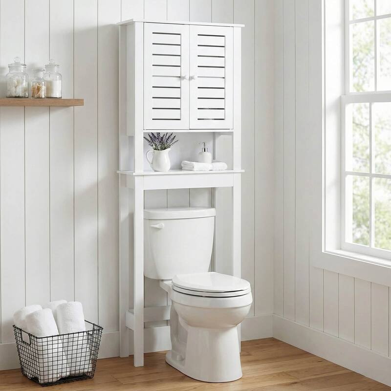 Santorin Over The Toilet Storage Cabinet with Double Vented Doors - 24.8"L x 9"W x 70.5"H