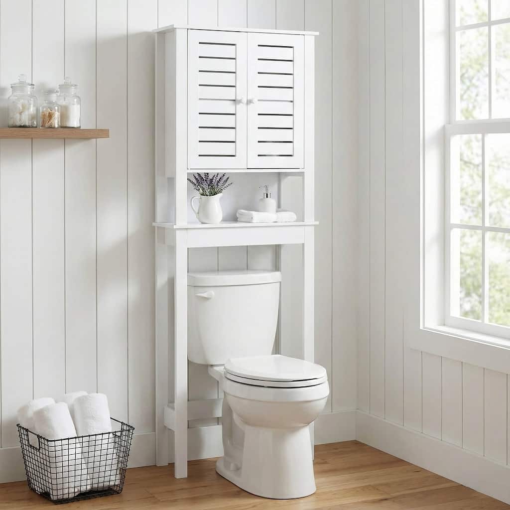 Santorin Over The Toilet Storage Cabinet with Double Vented Doors - 24.8"L x 9"W x 70.5"H