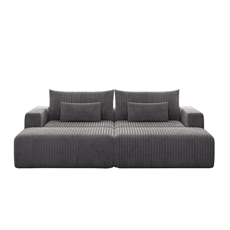 102" Corduroy Lounge Sectional Sofa with 2 Footstools