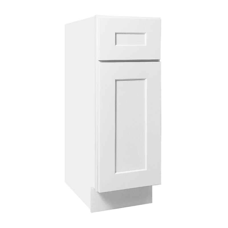 12 inch Narrow White Shaker Base Cabinet,Soft-Close Drawer and Door, Solid Wood RTA with Adjustable Shelf for Kitchen, Bath