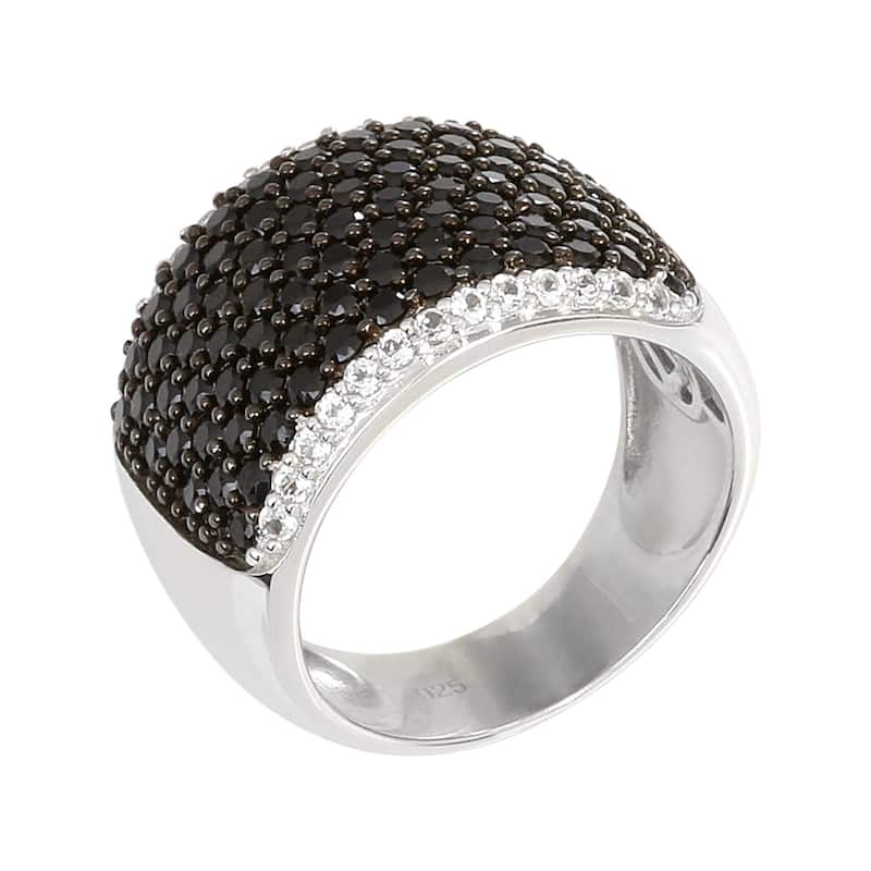 Pinctore Sterling Silver Round Spinel and White Topaz Wide Band Ring