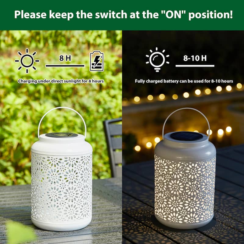 Glitzhome Set of 2 Metal Flower Solar Powered Outdoor Hanging Lantern