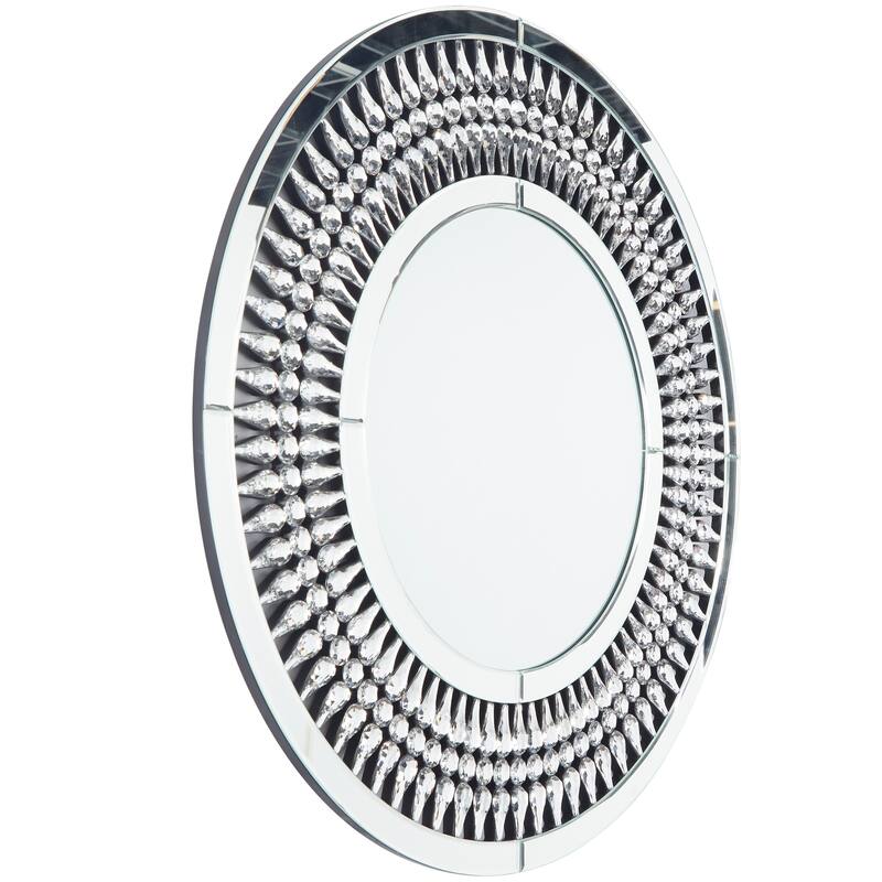 Elegant Silver Glass Wall Mirror with Crystal Embellishment