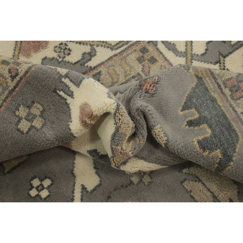 Handmade Gray Oushak Indian Area Rug Geometric Carpet - 11' 9'' X 9' 0''