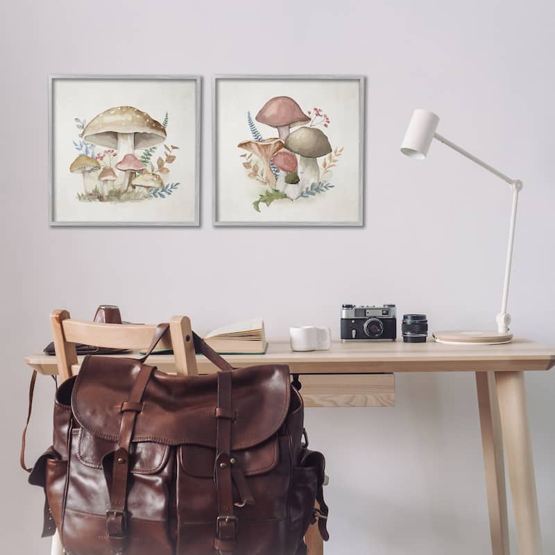 Stupell Pastel Blooming Mushrooms Framed Giclee Art Design By Mollie B. (Set of 2)