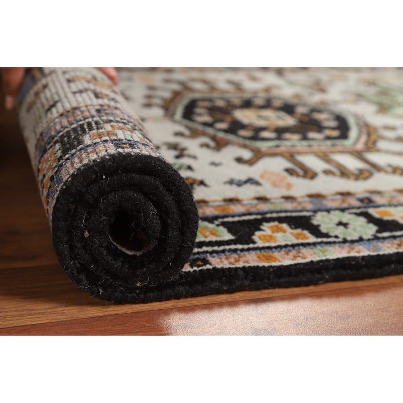 Hand Knotted Oriental 100% Wool Carpet Transitional Geometric Greys & Charcoal Khotan Area Rug - 5' 1'' X 3' 0''