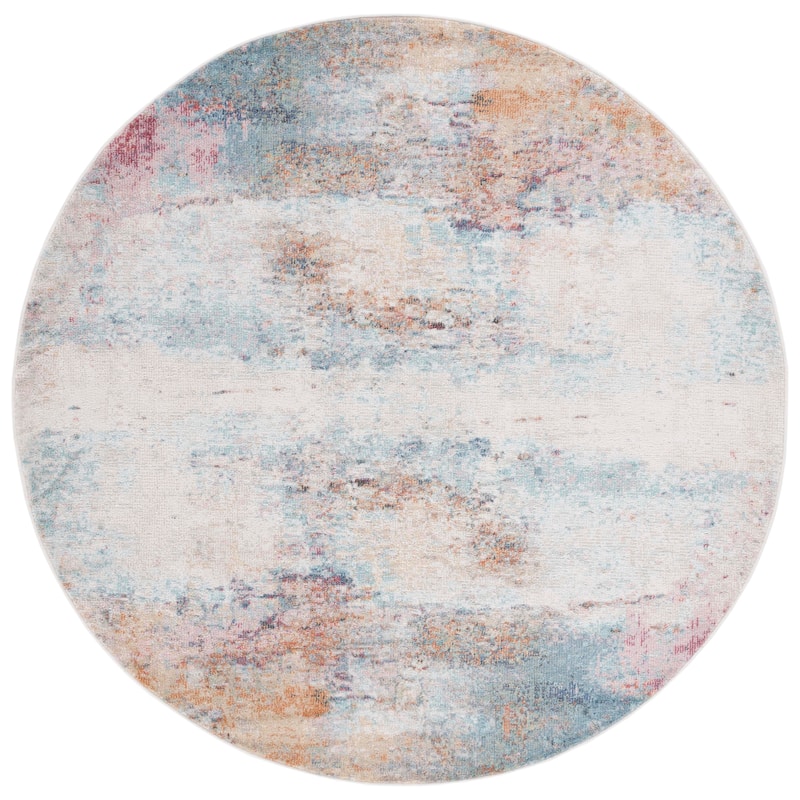 SAFAVIEH Phoenix Eller Modern Abstract Rug - 6'7" Round - Aqua/Gold Rose