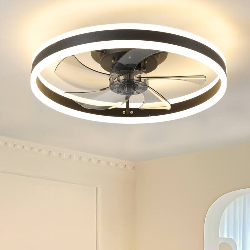 20" Dimmable LED Ceiling Fan 6 Speeds with Light and Remote Control - 19.7 - black - Remote