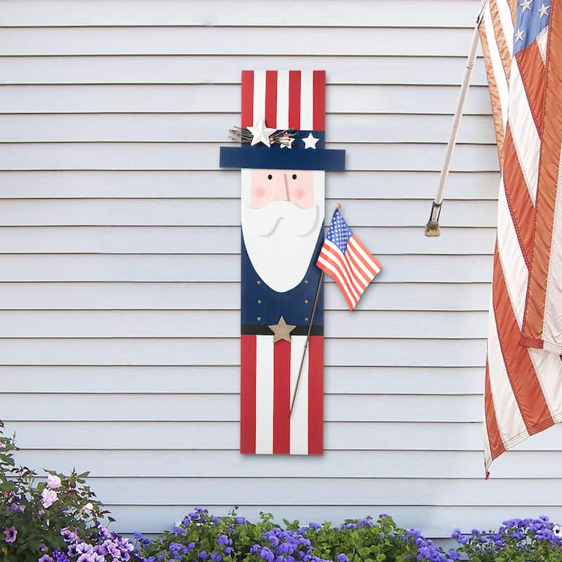Glitzhome Wooden Patriotic Americana Uncle Sam or Labrador Porch Sign